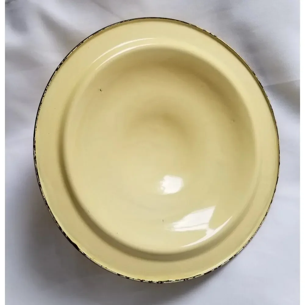 Yellow Enamelware Pan Lid with Black Lip Edge 8 inches Metal Vintage MCM